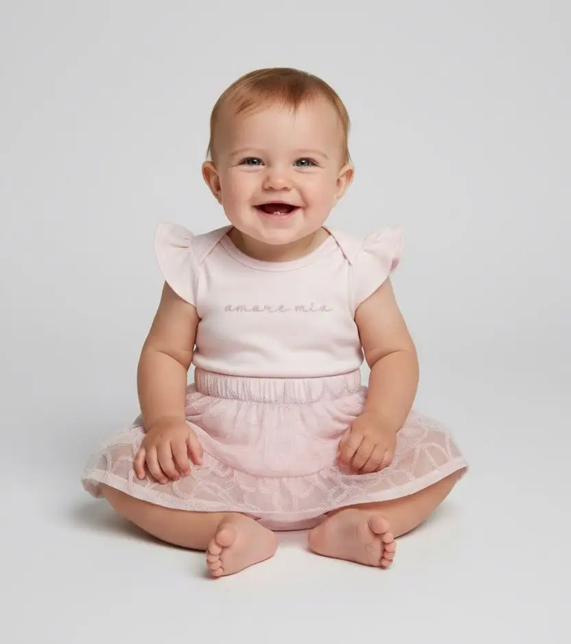 CONJ BB FEM BODY+SAIA EM TECIDO VOAL TRANSPARENTE COM BORDADOS COR: ROSA 